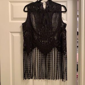 ZARA black lace fringe top